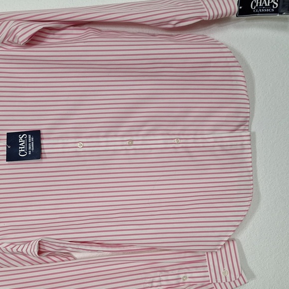 Chaps "NEW" Pink White No Iron Shirt Classic Fit Preppy Button Down Shirt Size M - Picture 5 of 12